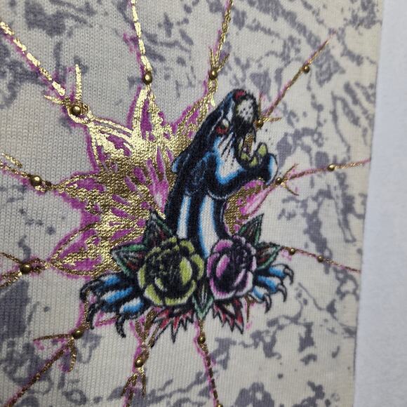 Ed Hardy by Christian Audigier Y2K Born Free Panther Cream Wool Scarf Wrap NEW - Picture 6 of 8